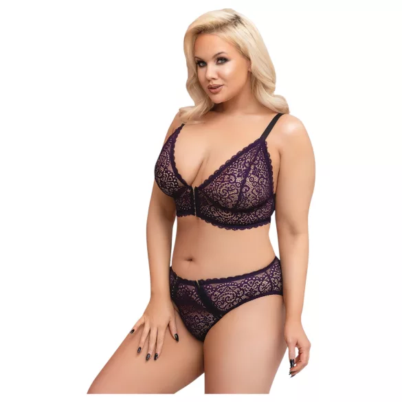 Cottelli Plus Size - Transparentes BH-Set mit Muster (Lila) - 2XL