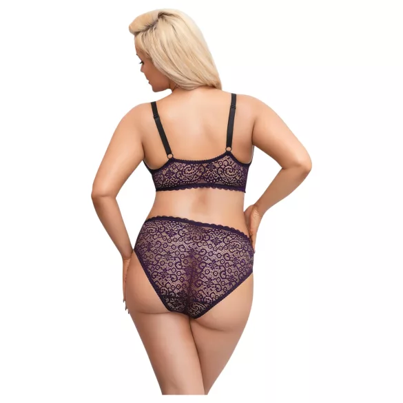 Cottelli Plus Size - Transparentes BH-Set mit Muster (Lila) - 2XL