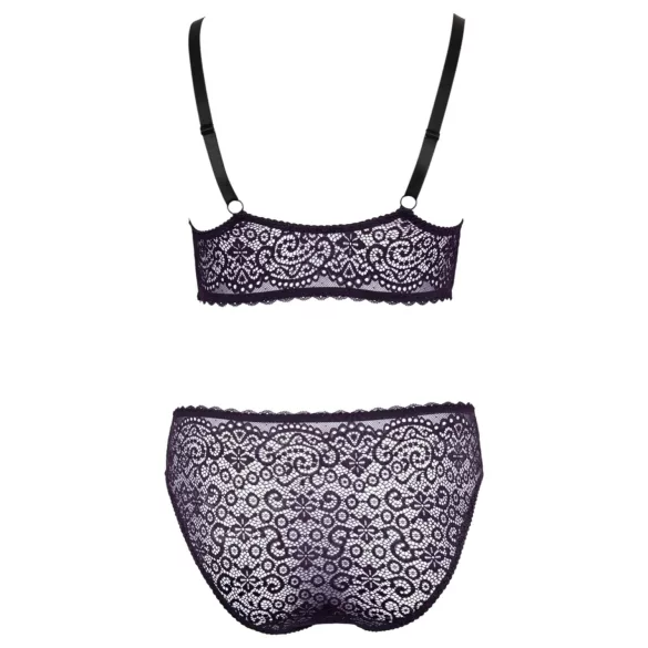 Cottelli Plus Size - Transparentes BH-Set mit Muster (Lila) - 2XL