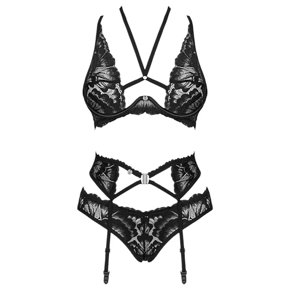 Obsessive Alessya - Spitzenwäsche-Set (schwarz) - M/L
