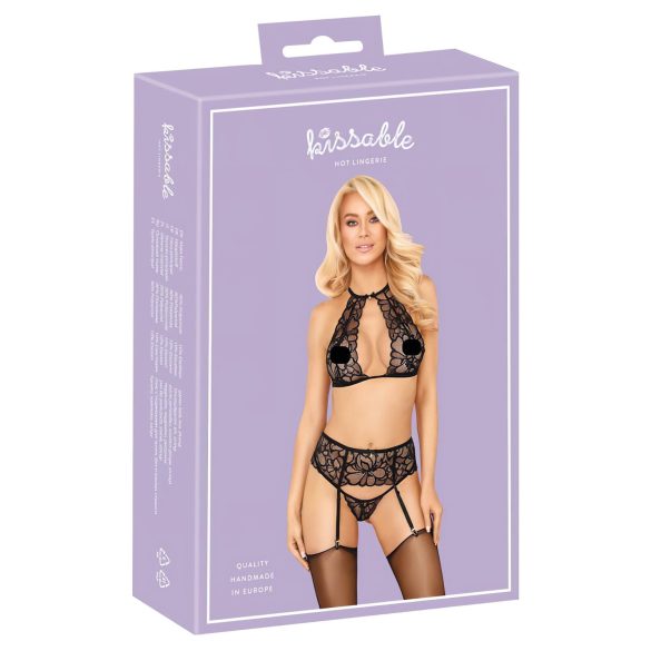 Küssbar - Halsband-Spitzen-BH-Set (schwarz)