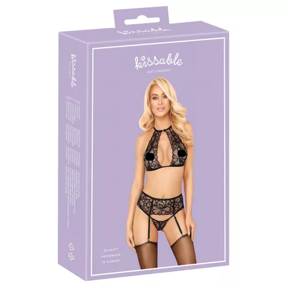 Küssbar - Halsband-Spitzen-BH-Set (schwarz) - L/XL