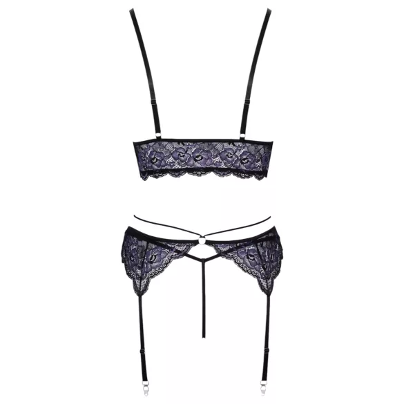 Cottelli - 3-teiliges Spitzenwäsche-Set (schwarz-violett)