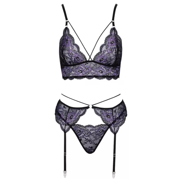 Cottelli - 3-teiliges Spitzenwäsche-Set (schwarz-violett) - L