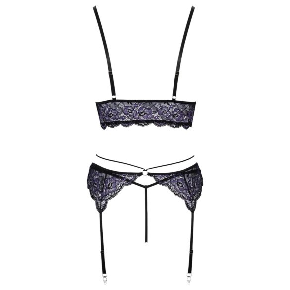 Cottelli - 3-teiliges Spitzenwäsche-Set (schwarz-violett) - XL