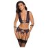 Cottelli Bondage - Wäsche-Set & Handschellen (schwarz-lila) - XL