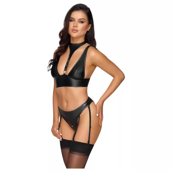 Cottelli Bondage - Glänzendes BH-Set mit Handschellen (Schwarz)