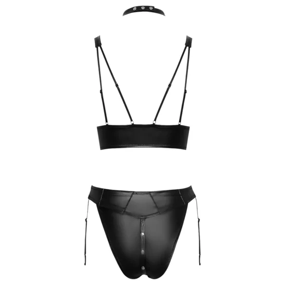 Cottelli Bondage - Glänzendes BH-Set mit Handschellen (Schwarz)