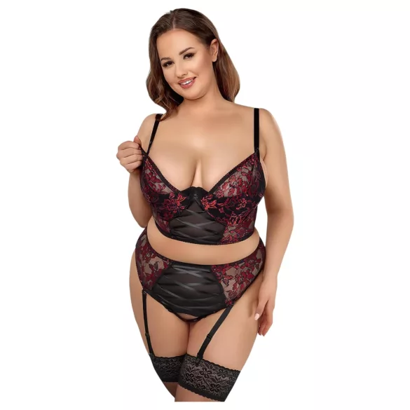 Cottelli Plus Size - verstellbares BH-Set (rot) - 90C/XL