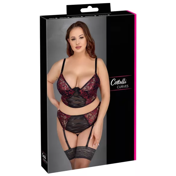 Cottelli Plus Size - verstellbares BH-Set (rot) - 90C/XL