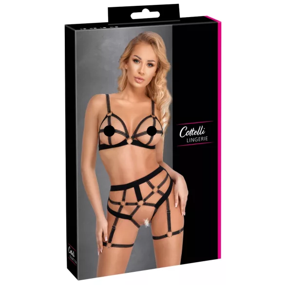 Cottelli - Zweiteiliges Geschirr-Set (schwarz) - XL