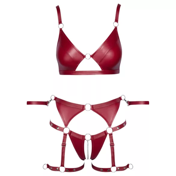 Cottelli Bondage - Glänzendes BH-Set & Handschellen (Rot)