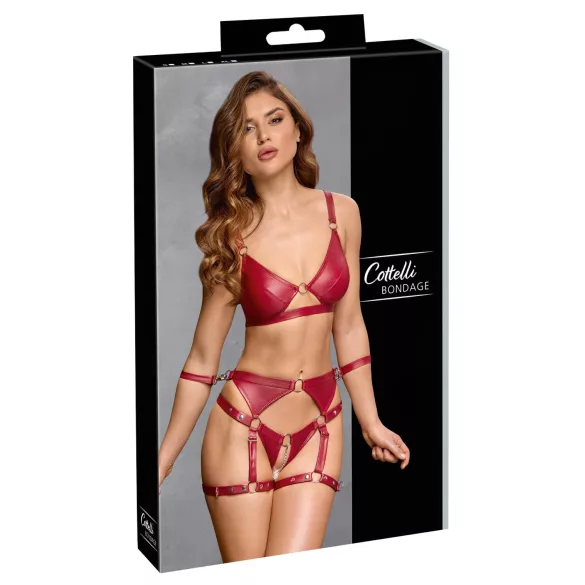 Cottelli Bondage - Glänzendes BH-Set & Handschellen (Rot)