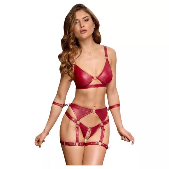 Cottelli Bondage - Glänzendes BH-Set & Handschellen (Rot) - M