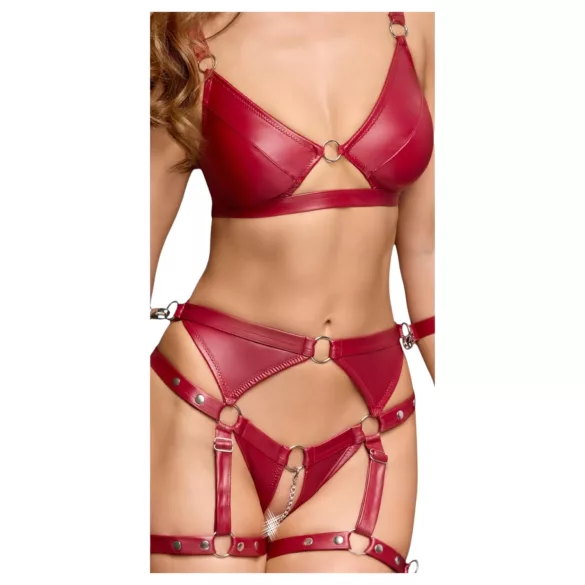 Cottelli Bondage - Glänzendes BH-Set & Handschellen (Rot) - L