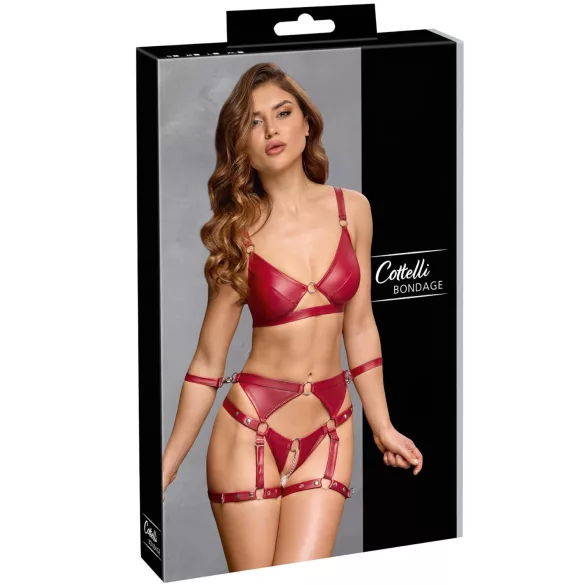 Cottelli Bondage - Glänzendes BH-Set & Handschellen (Rot) - L