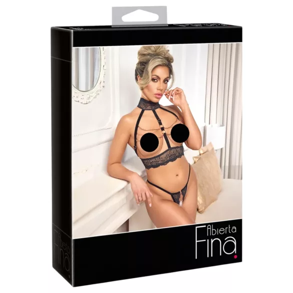 Abierta Fina - Offenes Kettendessous-Set (Schwarz) - L