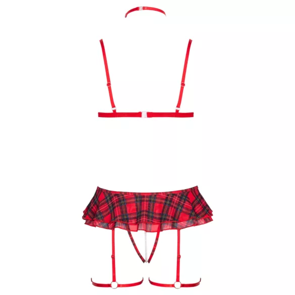 Cottelli - kariertes Dessous-Set mit Strapsen (rot kariert) - M