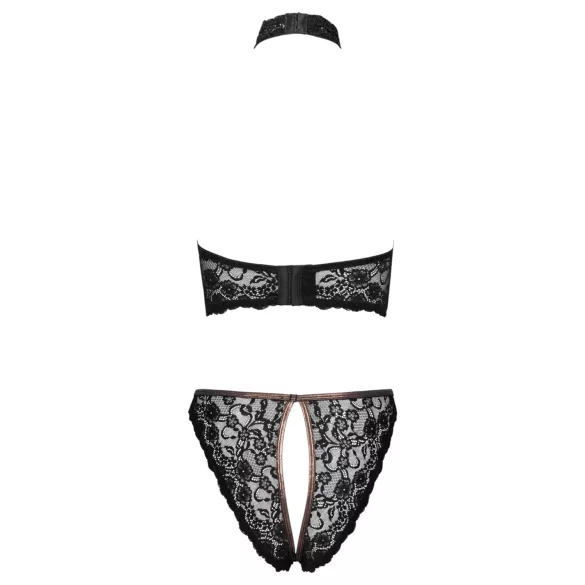 Cottelli - Offener Spitzen-BH und Tanga mit roségoldenen Verzierungen (schwarz)