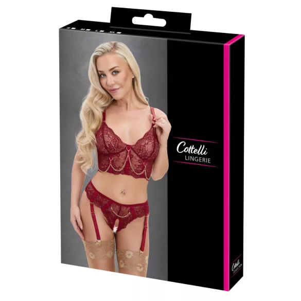 Cottelli - zweiteiliges Spitzen-Strapsset (rot) - L