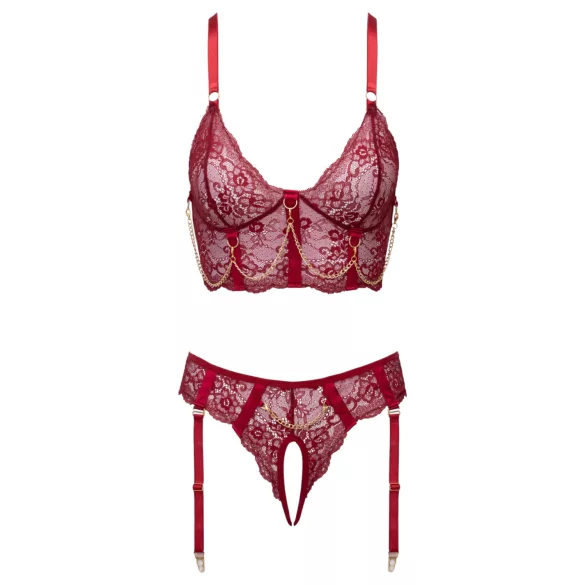 Cottelli - zweiteiliges Spitzen-Strapsset (rot) - L
