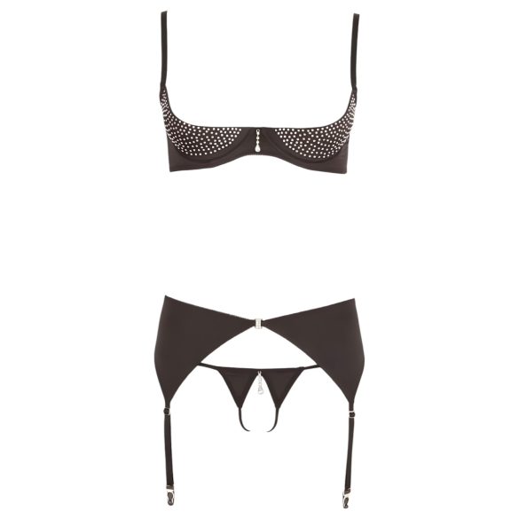 Abierta Fina - Glänzendes Schmuck-Dessous-Set (schwarz)