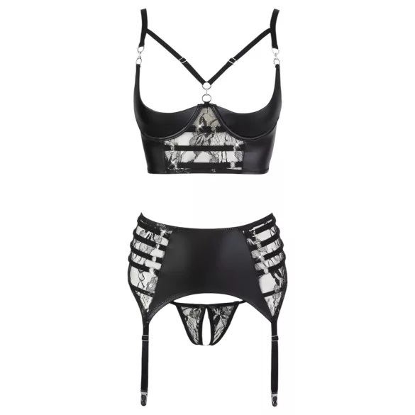 Abierta Fina - Funkelndes Spitzen-BH-Set mit Trägern (schwarz)