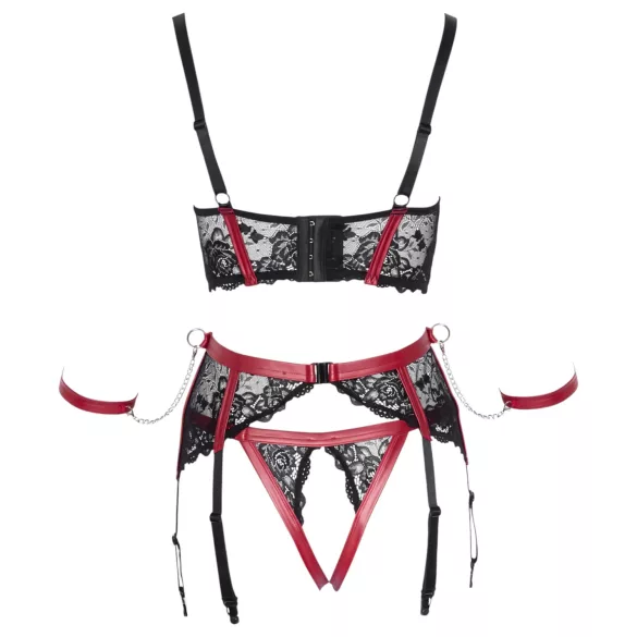 Cottelli Bondage - Mattes, Spitzen-BH-Set (Rot) - XL
