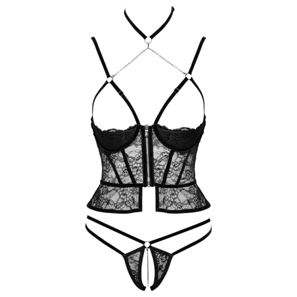 Abierta Fina - Offener String und Korsett (schwarz) - L
