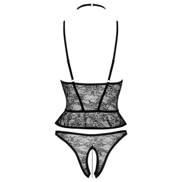 Abierta Fina - Offener String und Korsett (schwarz) - L