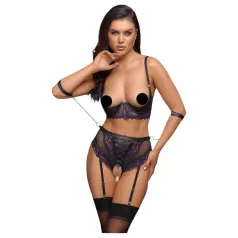 Cottelli Bondage - BH-Set und Handfesseln (schwarz-lila)
