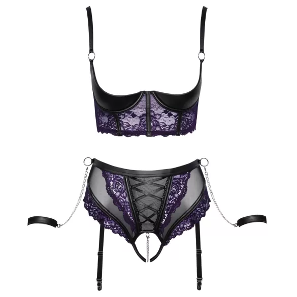 Cottelli Bondage - BH-Set mit Handschellen (schwarz-lila) - M