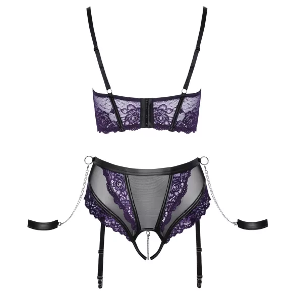 Cottelli Bondage - BH-Set mit Handschellen (schwarz-lila) - XL