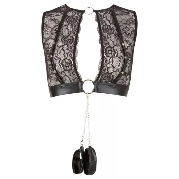 Cottelli Bondage - Spitzen‑Dessous-Set + Handschellen (4-teilig)