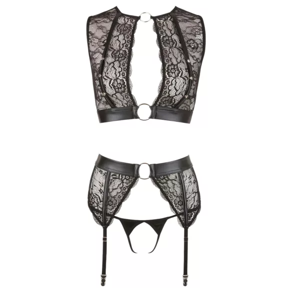 Cottelli Bondage - Spitzen‑Dessous-Set + Handschellen (4-teilig) - L