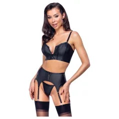   Cottelli - Korsett mit Reißverschluss, Strumpfhalter und String-Set (schwarz)