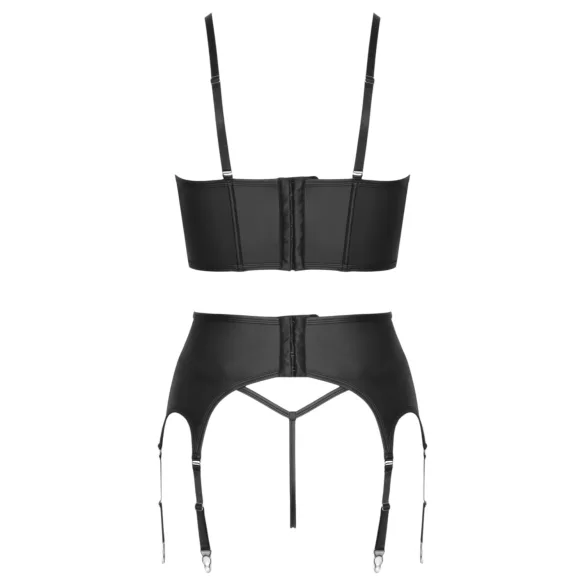 Cottelli - Korsett mit Reißverschluss, Strumpfhalter und String-Set (schwarz)