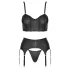 Cottelli - Korsett mit Reißverschluss, Strumpfhalter und String-Set (schwarz) - M