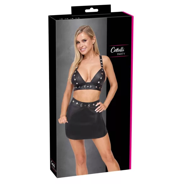 Cottelli - Kunstleder-Top und Minirock-Set (schwarz) - L