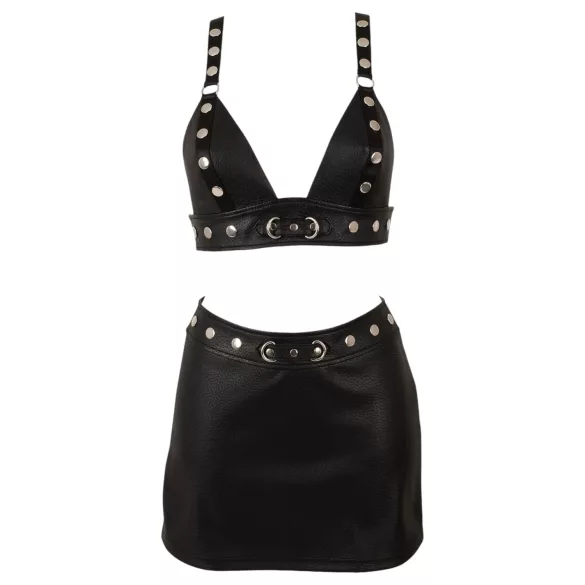 Cottelli - Kunstleder-Top und Minirock-Set (schwarz) - L