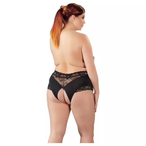 Cottelli Plus Size - Spitzenperlen offener Slip (schwarz)
