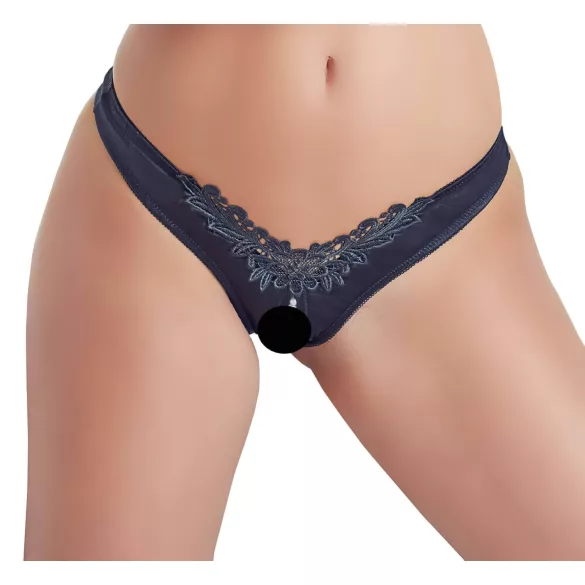 Cottelli - Perlenverzierte, offene Blütenslip (schwarz) - XL