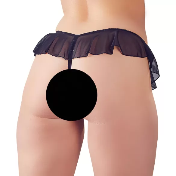 Cottelli - Offener, Perlenbesetzter Spitzentanga (Schwarz) - XL