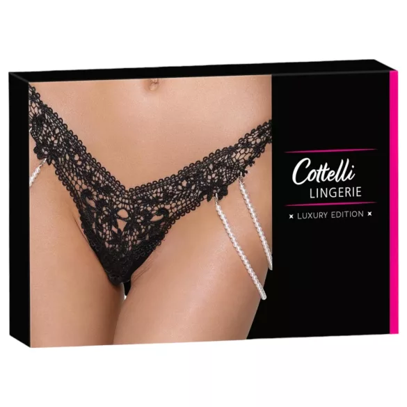 Cottelli - Luxus Perlenstickerei Tanga (schwarz)