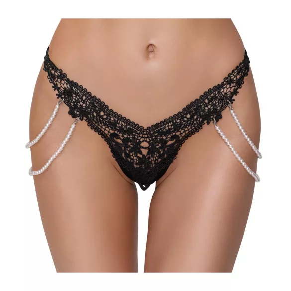 Cottelli - Luxus Perlenstickerei Tanga (schwarz)