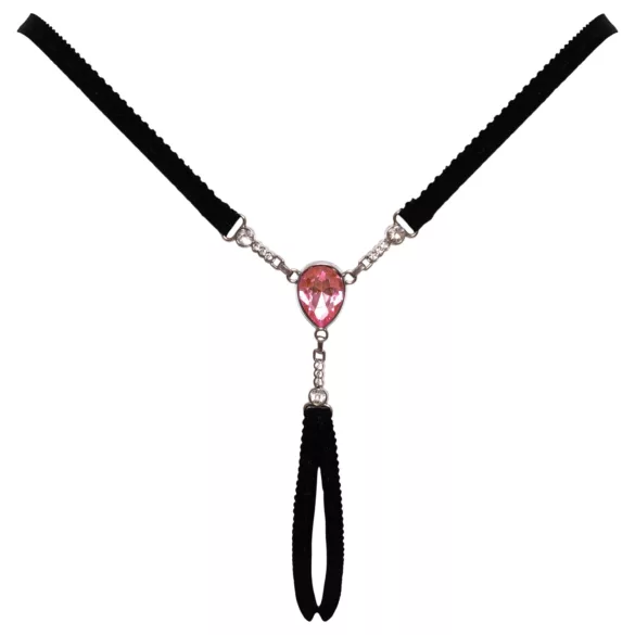 Cottelli - Offener Stringtanga mit Glitzerstein - Schwarz (S-L)
