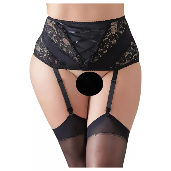 Cottelli Plus Size - Spitzen Strapshemd mit Schnürung (schwarz) - 3XL