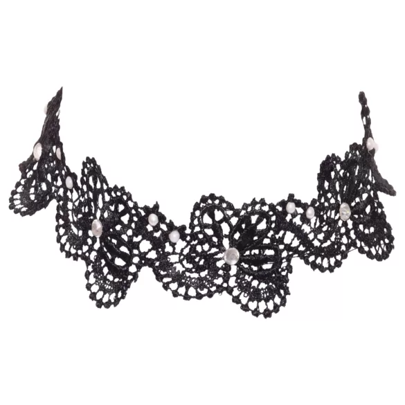 Cottelli - Spitzen- und Perlenhalsband (Schwarz)