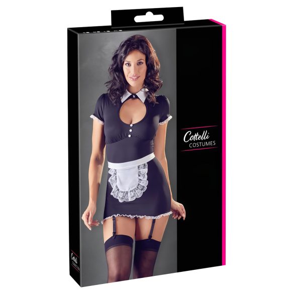 Cottelli - Zimmermädchen-Outfit mit Strapsen (Schwarz-Weiß) - L
