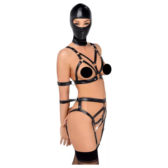 Bad Kitty - Körpergeschirr Set und Maske (schwarz) - S
